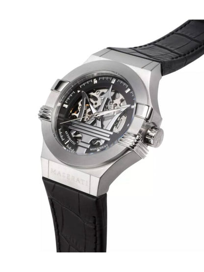 MASERATI POTENZA AUTOMATIC BRACELET EN CUIR NOIR 65672
