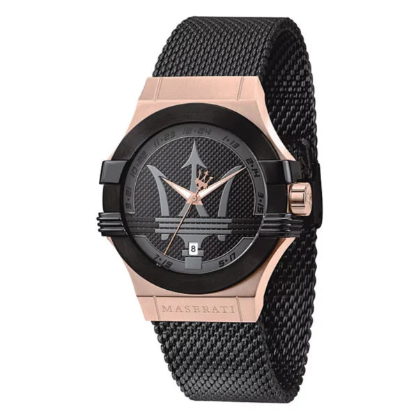 MASRATI POTENZA BRACELET NOIR CADRAN OR ROSE 736454