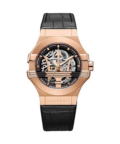 MASERATI POTENZA AUTOMATIQUE BOITIER EN OR ROSE BRACELET EN CUIR NOIR 25363