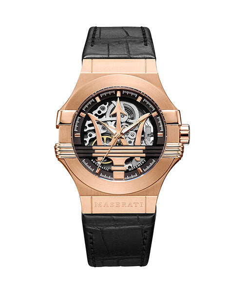 MASERATI POTENZA AUTOMATIQUE BOITIER EN OR ROSE BRACELET EN CUIR NOIR 25363