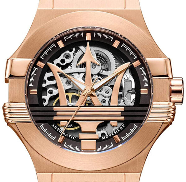 MASERATI POTENZA AUTOMATIQUE BOITIER EN OR ROSE BRACELET EN CUIR NOIR 25363