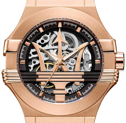 MASERATI POTENZA AUTOMATIQUE BOITIER EN OR ROSE BRACELET EN CUIR NOIR 25363