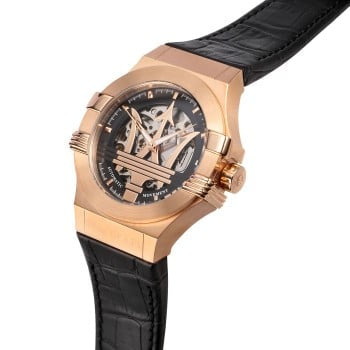 MASERATI POTENZA AUTOMATIQUE BOITIER EN OR ROSE BRACELET EN CUIR NOIR 25363